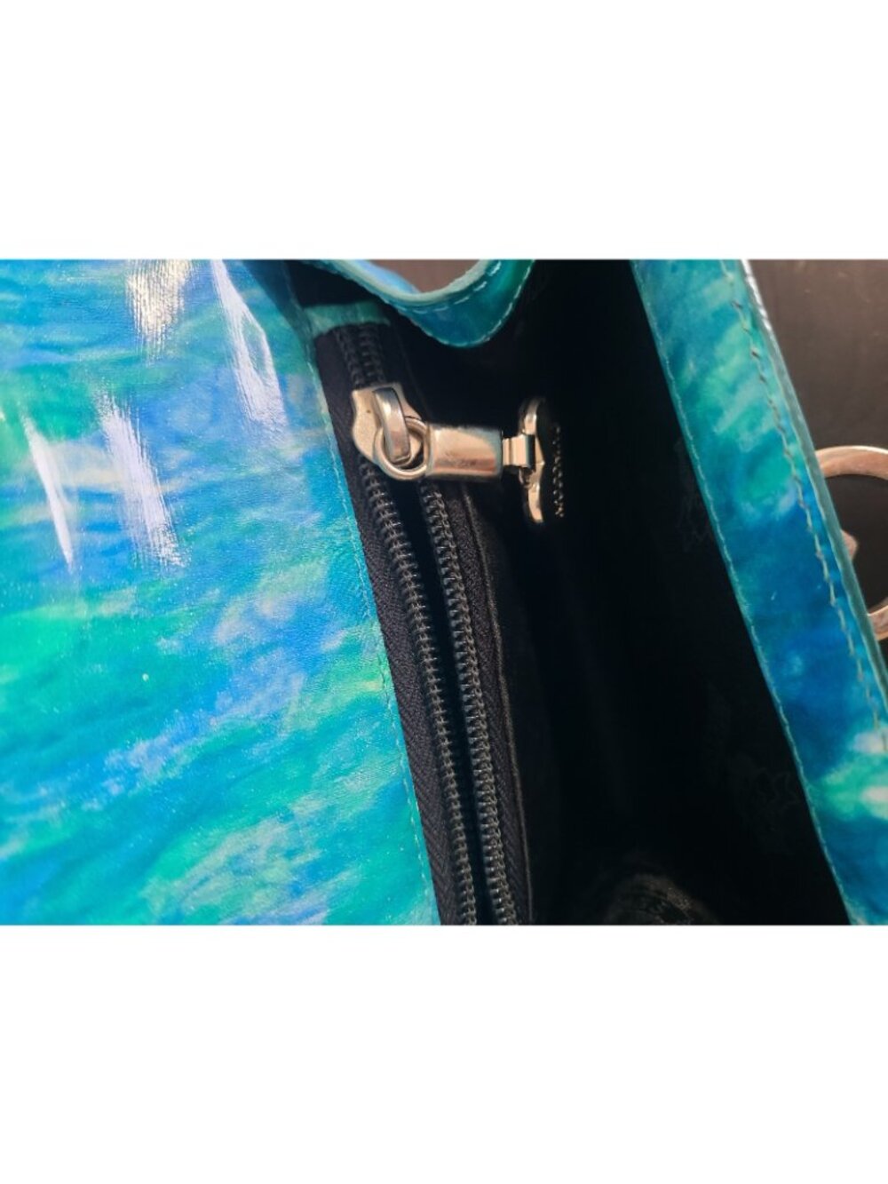 Moschino Redwall Leather Mini Crossbody Bag Blue Green Vintage Y2K - Picture 8 of 11